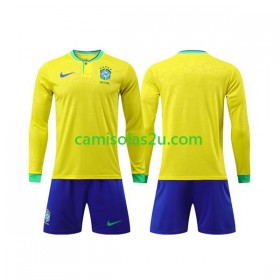 Camisolas de futebol Brasil Criança Equipamento Principal World Cup 2022 Manga Comprida